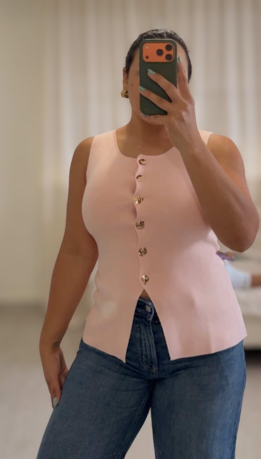 Knit Button-up Top “Lovely"